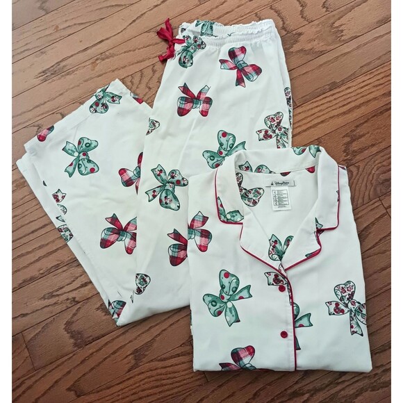 Disney Parks XMAS PJ Set Minnie Bows Cotton Flannel L/S Drawstring XL - Picture 9 of 9